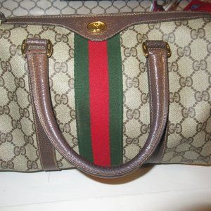 Vintage Gucci Boston Doctors Bag Satchel Red Green Stripe 40-02-006